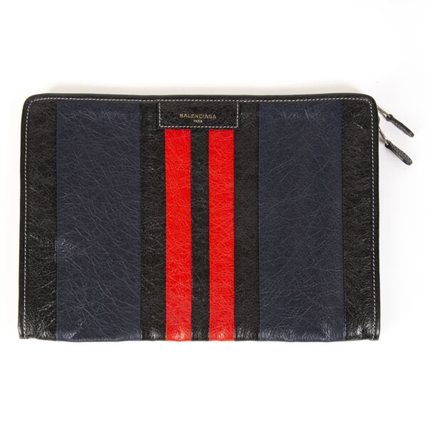 Balenciaga Striped Leather Portfolio Clutch