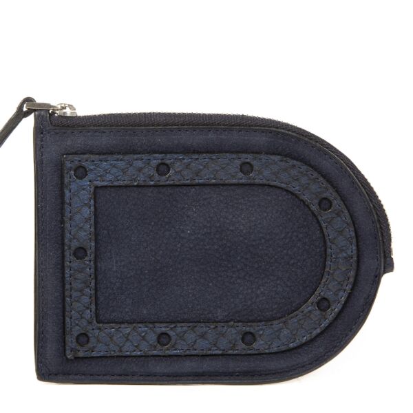 Authentieke Tweedehands Delvaux Dark Blue Nubuck D Wallet Coin Purse juiste prijs veilig online shoppen luxe merken webshop winkelen Antwerpen België