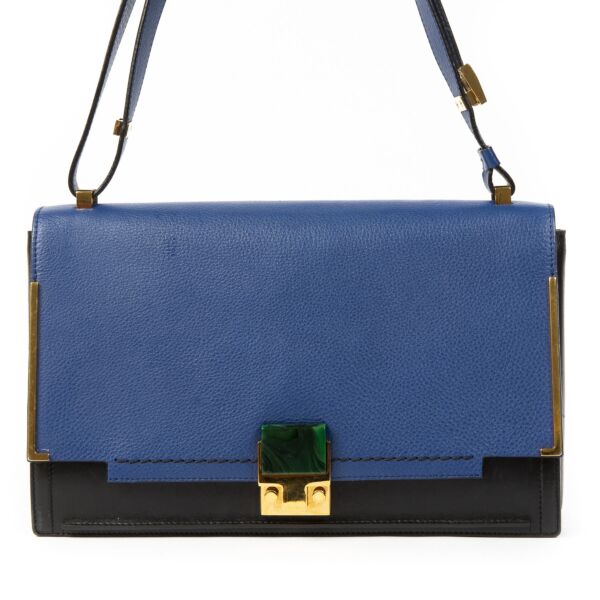 Koop authentieke tweedehands Lanvin Blue New Partition Leather Shoulder Bag juiste prijs veilig online winkelen LabelLOV webshop luxe merken winkelen Antwerpen België mode fashion