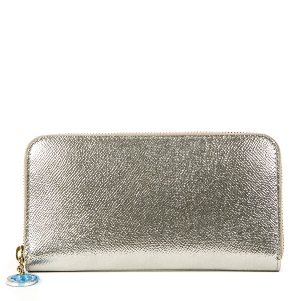 Bulgari Silver Metallic Zip Around Wallet 
