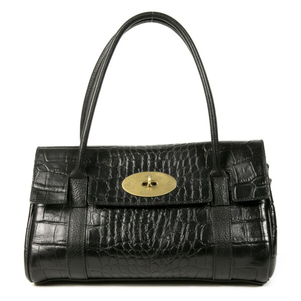 Authentic second-hand vintage Mulberry Black Croc Embossed Bayswater East West Bag buy online webshop LabelLOV