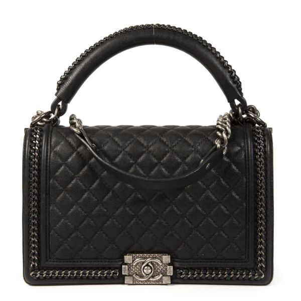 Authentic second-hand vintage Chanel Black Boy Bag Handle buy online at webshop LabelLOV