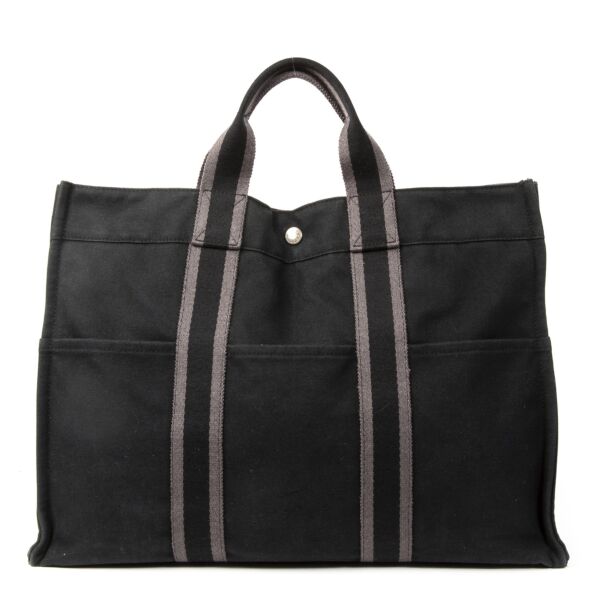 Hermes Black & Grey Canvas Fourre Tout Tote Bag