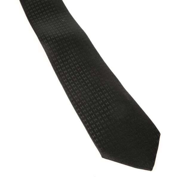 Authentic second-hand vintage Hermès Black Faconnée H Tie buy online webshop LabelLOV