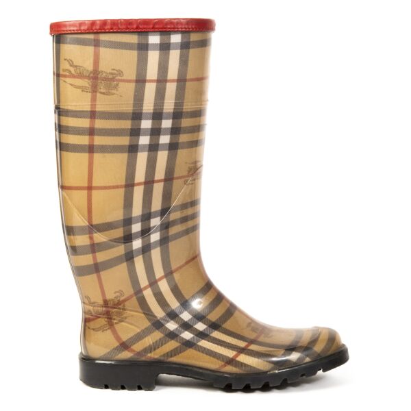 Authentic second-hand vintage Burberry Beige Nova Check Rain Boots buy online webshop LabelLOV