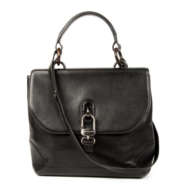 Authentieke Tweedehands Delvaux Black Leather Silver Clasp Shoulder Bag juiste prijs veilig online shoppen luxe merken webshop winkelen Antwerpen België mode fashion