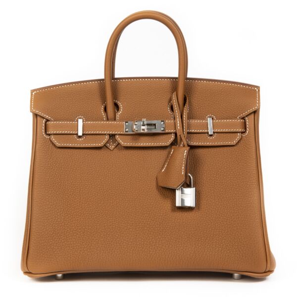 acheter en ligne seconde main Never Used Hermes Birkin 25 Gold & Craie Togo PHW