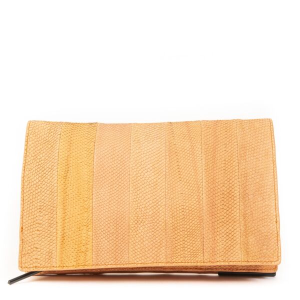 Authentieke Tweedehands Phillip Lim 3.1 Coral Pink Croco Leather Flap Clutch juiste prijs veilig online shoppen luxe merken webshop winkelen Antwerpen België mode fashion