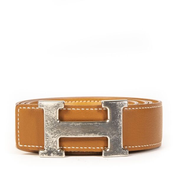 Authentieke Tweedehands Hermès Cognac H Leather Buckle Belt juiste prijs veilig online shoppen luxe merken webshop winkelen Antwerpen België mode fashion