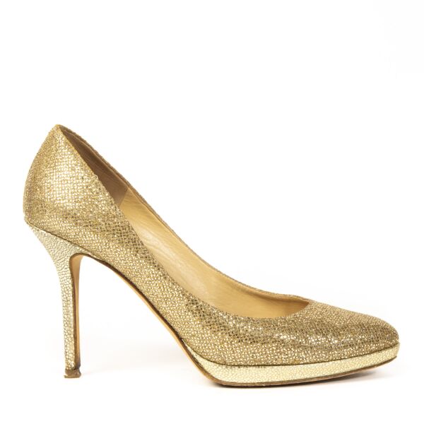 Authentieke Tweedehands Jimmy Choo Gold Glitter Pumps juiste prijs veilig online shoppen luxe merken webshop winkelen Antwerpen België mode fashion