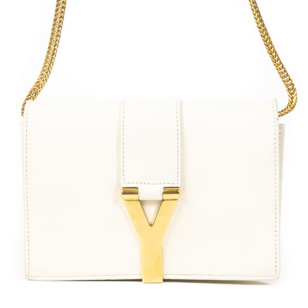 Authentieke Tweedehands Yves Saint Laurent White Leather Shoulder Bag juiste prijs veilig online shoppen luxe merken webshop winkelen Antwerpen België mode fashion