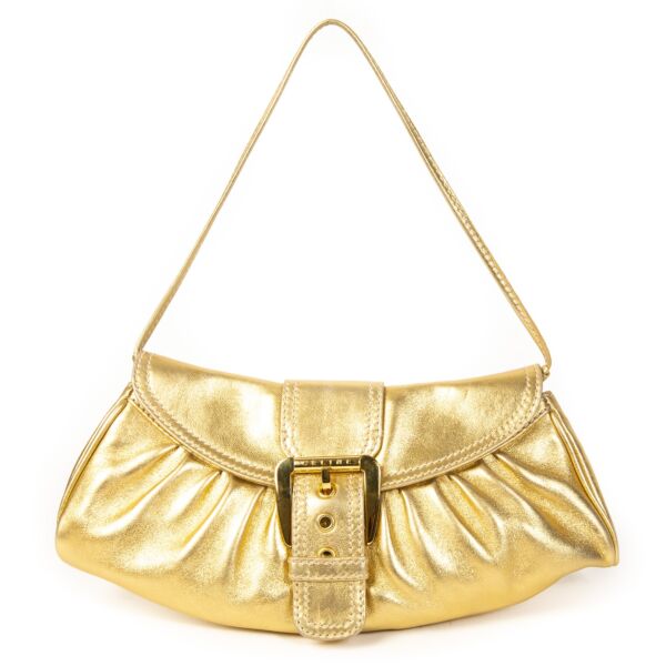 Authentieke Tweedehands Céline Gold Leather Buckle Bag juiste prijs veilig online shoppen luxe merken webshop winkelen Antwerpen België mode fashion