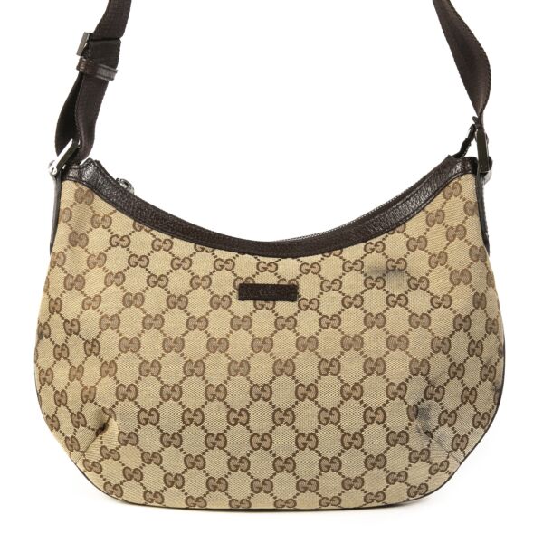 Authentieke Tweedehands Gucci Monogram Canvas Shoulder Bag juiste prijs veilig online shoppen luxe merken webshop winkelen Antwerpen België mode fashion