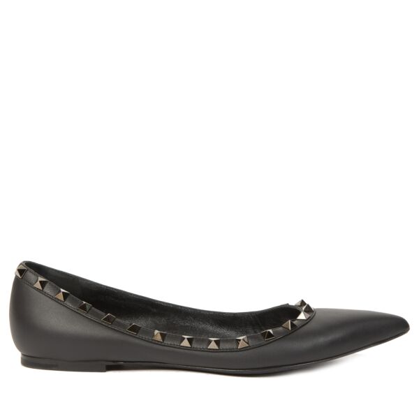 Valentino Garavani Noir Black Rockstud Flats - size 39.5
