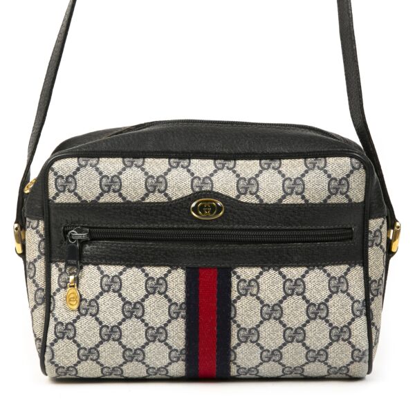 Authentieke tweedehands vintage Gucci Web Monogram Blue Crossbody Bag koop online webshop LabelLOV