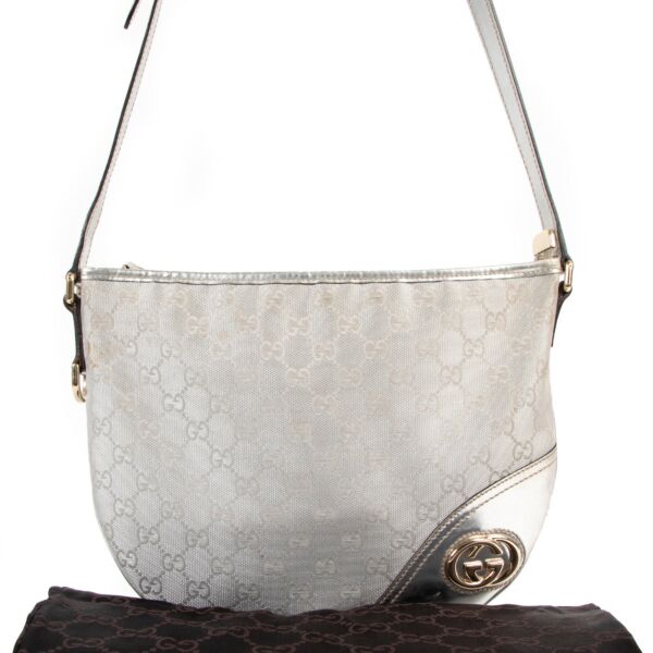 Gucci Silver GG Canvas Britt Messenger Crossbody Bag