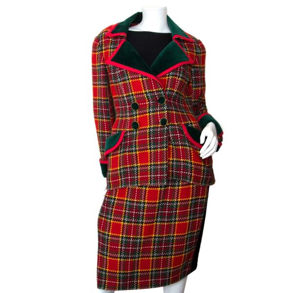 isabelle allard red checked skirt and blazer set now for sale at labellov vintage fashion webshop belgium