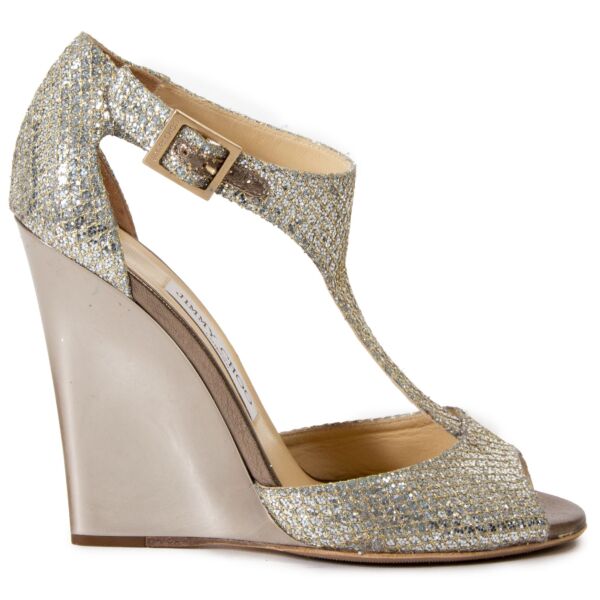 Jimmy Choo SIlver Sandal Wedges - Size 37,5 for sale online at labellov
