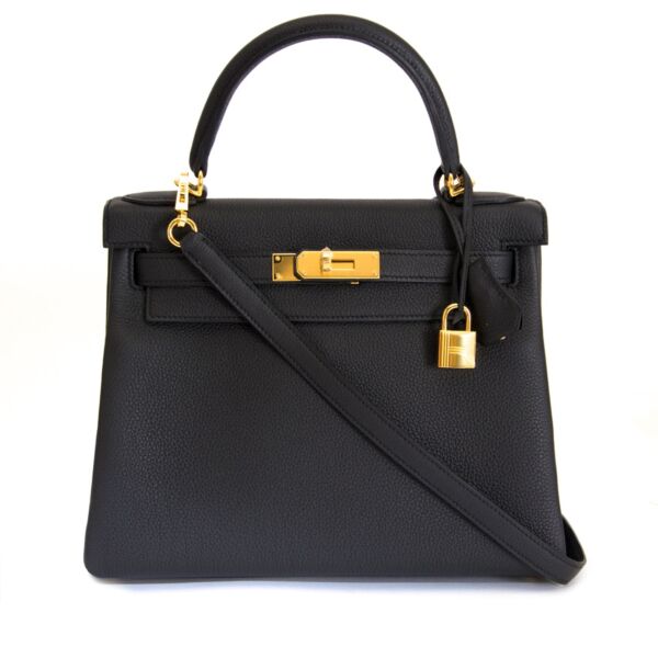 Brand New Hermes Kelly Black Togo Retourne 28 GHW + Strap 