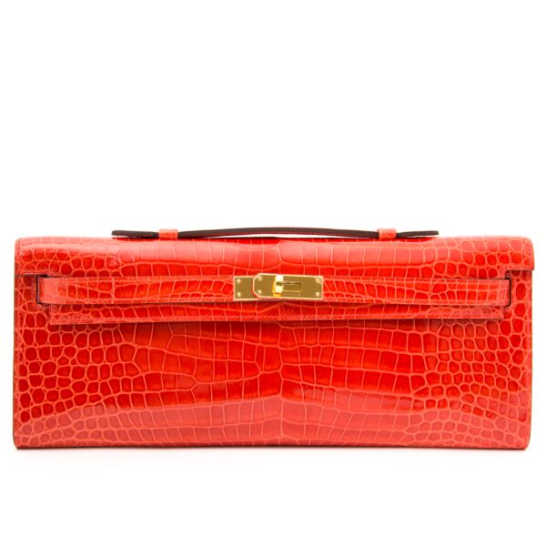 Hermès Kelly Cut Pochette Orange Crocodile Porosus Lisse 
