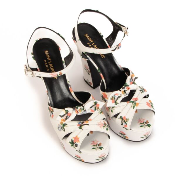 Saint Laurent White Floral Bianca Sandals - size 37