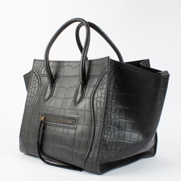 Celine Black Crocodile Embossed Medium Luggage Bag