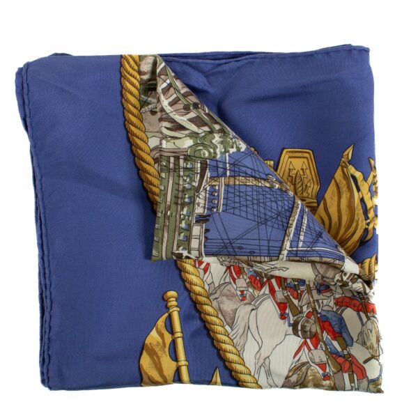 Hermès Blue Silk Marine et Cavalerie 90 Scarf