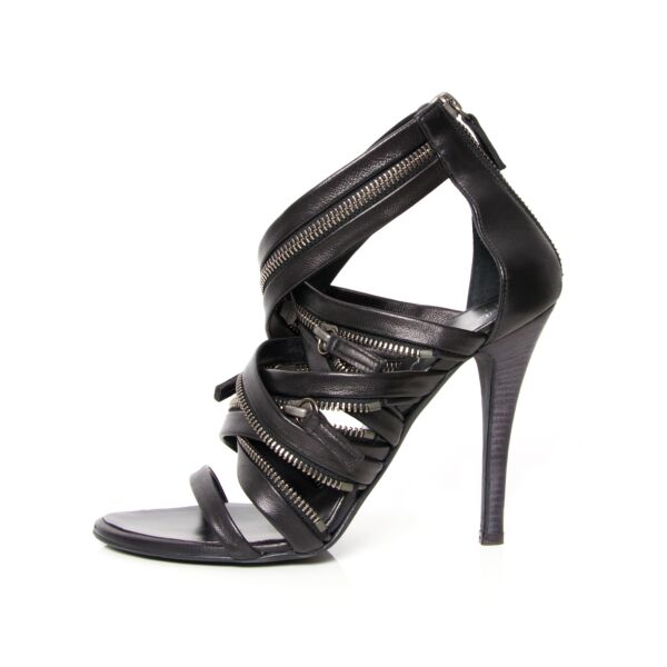 Balmain Giuseppe Zanotti black leather zipper sandals authentic designer vintage online webshop labellov safe secure right price