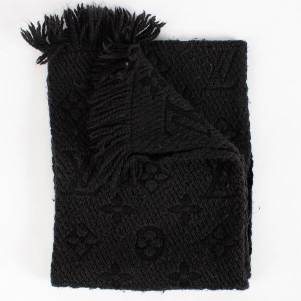 Authentic Preloved Louis Vuitton Black Logomania Scarf on labellov.com