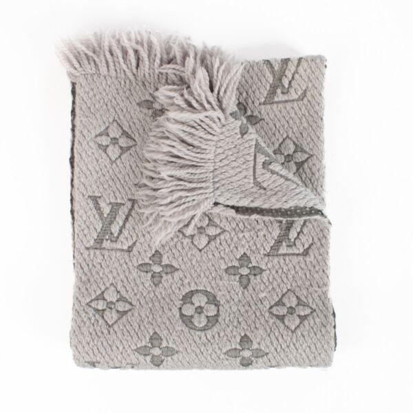 Authentic Preloved Louis Vuitton Grey Logomania Scarf on Labellov.com