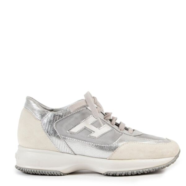 Hogan White Silver Tone Leather Interactive 3D Sneakers in Size 37 in very good condition on Labellov site 