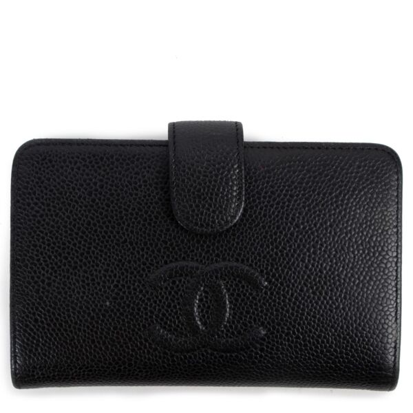 Chanel Black CC Timeless Caviar Leather Compact Wallet