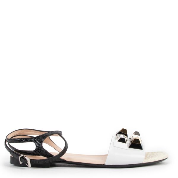 Fendi Leather Studs/Crystals Ankle Strap Sandals