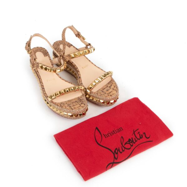Christian Louboutin Snake Print Studded Madmonica Wedge Sandals - Size 37