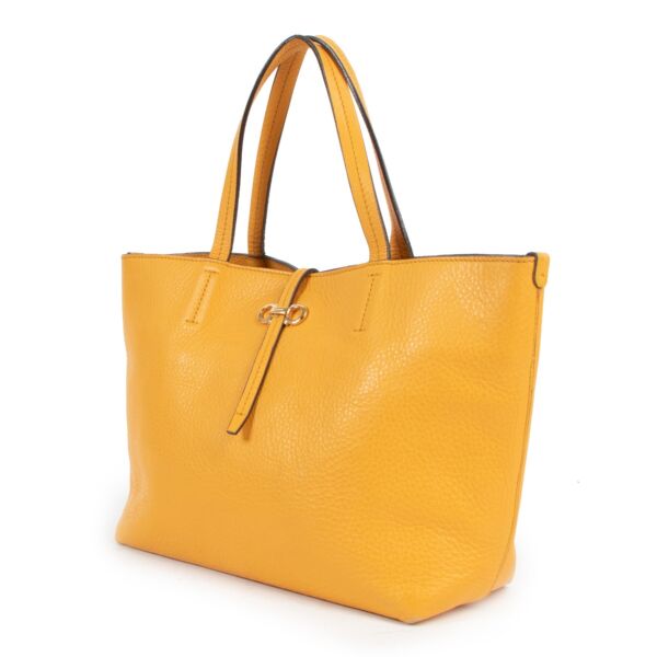 Salvatore Ferragamo Yellow Pebbled Calf Leather Bice Small Tote Bag