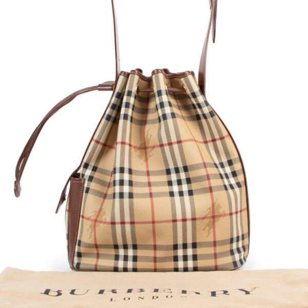 Burberry Beige Checked Pattern Canvas Crossbody Bag