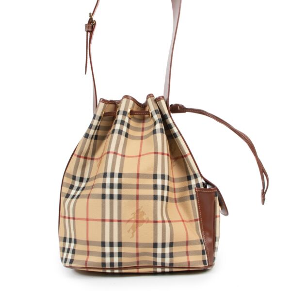 Shop safe online this Burberry Beige Checked Pattern Canvas Crossbody Bag.