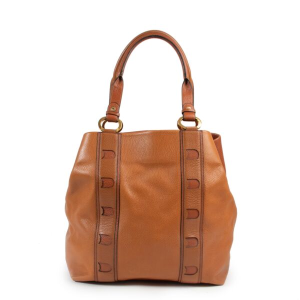 Veilig online kopen van een authentieke tweedehands Delvaux cognac duo kleurige handtas aan de juiste prijs.