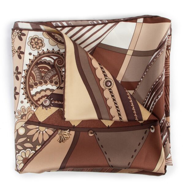 Shop safe online 100% authentic second hand Hermès Brown Coupons Indiens Silk Scarf