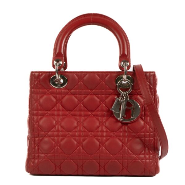 Christian Dior Red Cannage Lambskin Medium Lady Dior Bag