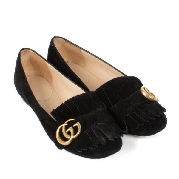 Gucci Black Suede GG Marmont Ballet Flats - size 36.5