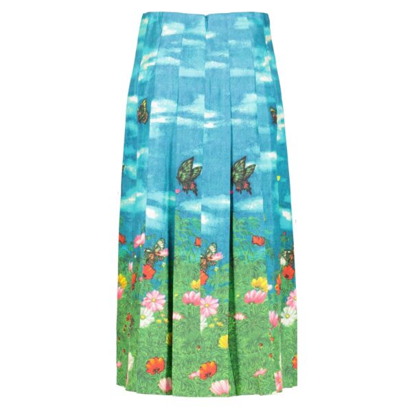 Gucci Blue Silk Vita Garden Pleated Mid Skirt - Size IT42