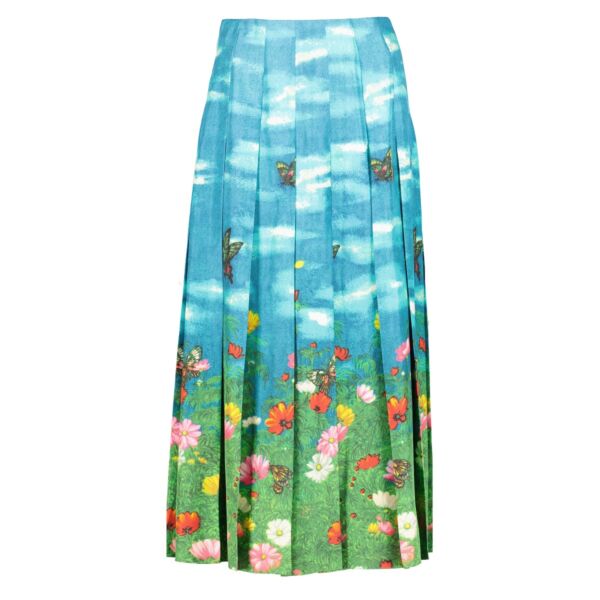 Gucci Blue Silk Vita Garden Pleated Mid Skirt