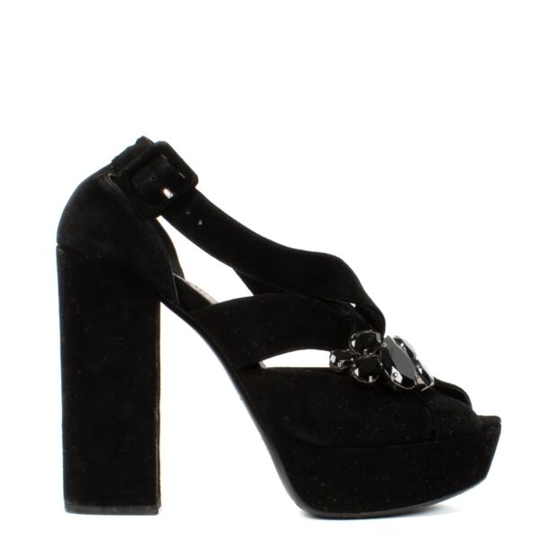 Miu Miu Black Suede Crystal Sandals - Size 37,5