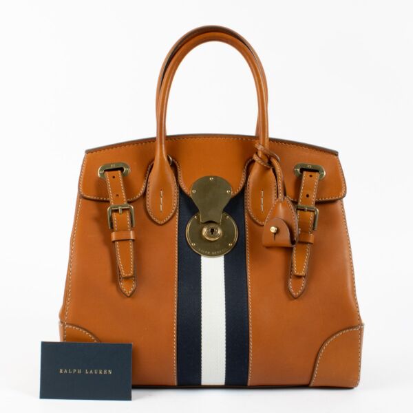 Ralph Lauren Collection Tan/Navy Striped Soft Ricky 33 Bag