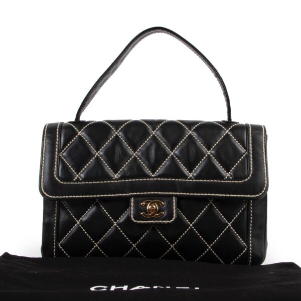 Chanel Black Wild Stitched Top Handle Flap Bag 