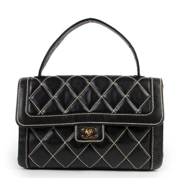 Chanel Black Wild Stitched Top Handle Flap Bag 