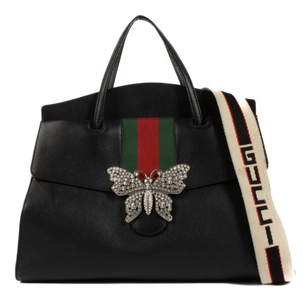 Gucci Black Crystal Butterfly Large Linea Totem Bag