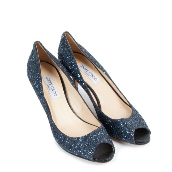 Jimmy Choo Glitter Fabric Isabel Peep Toe Pumps- Size 40