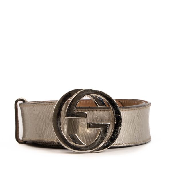 Gucci Silver Imprime GG Coated Canvas Belt - size 85